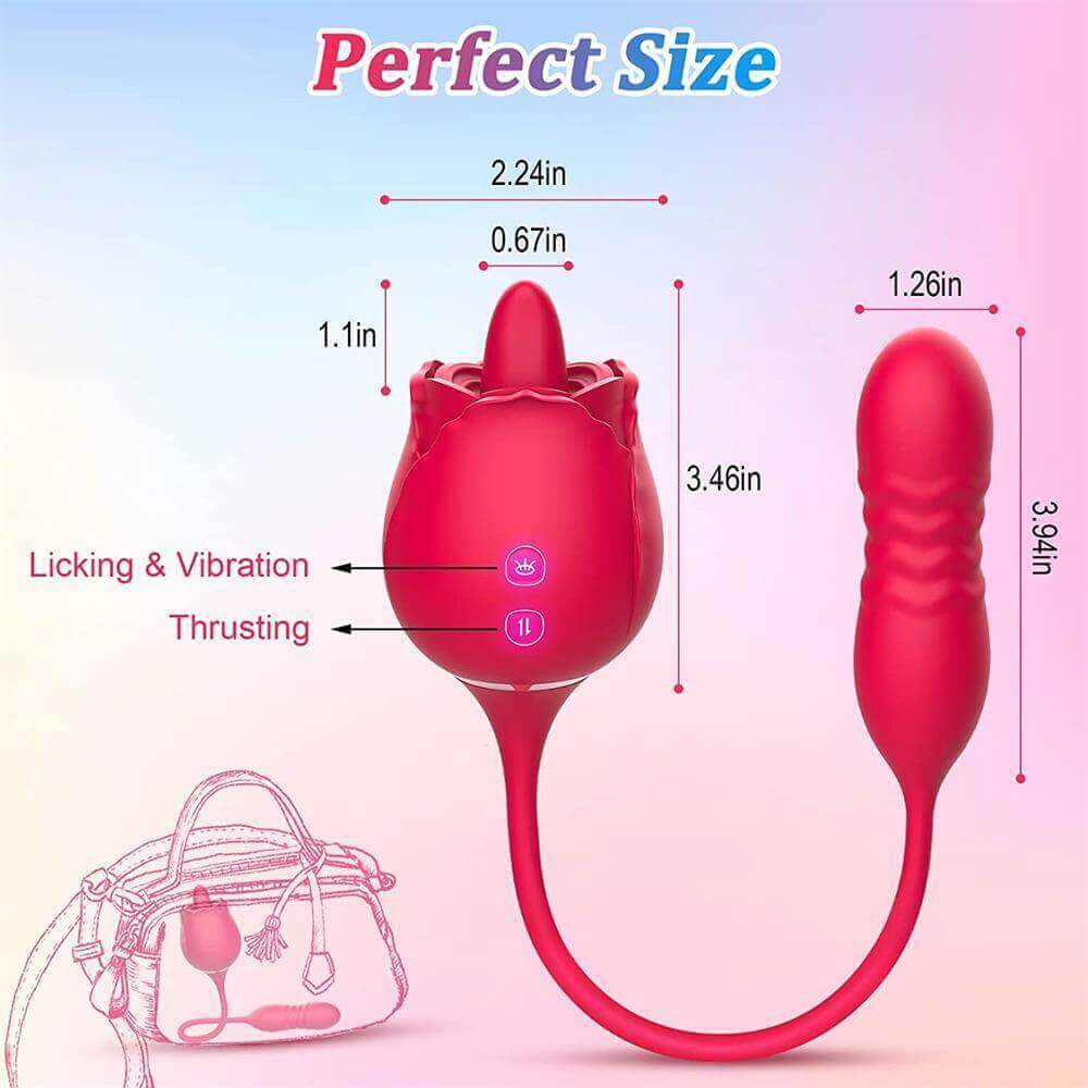 Fiona Plus size and control guide showing a 3.46-inch rose head, 2.24-inch width, 3.94-inch egg length, 1.26-inch egg width and two labeled front buttons