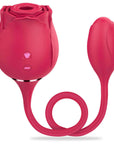 Fiona suction rose and connected vibrating egg with illuminated suction and vibration button symbols and the cord shown in a loose coil