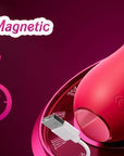 Rear magnetic USB connection on the four-in-one rose toy with labels for approximately two-hour charging and 55-minute runtime