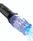 The Man Rose male masturbator with black handle, on-device buttons and transparent textured silicone cup