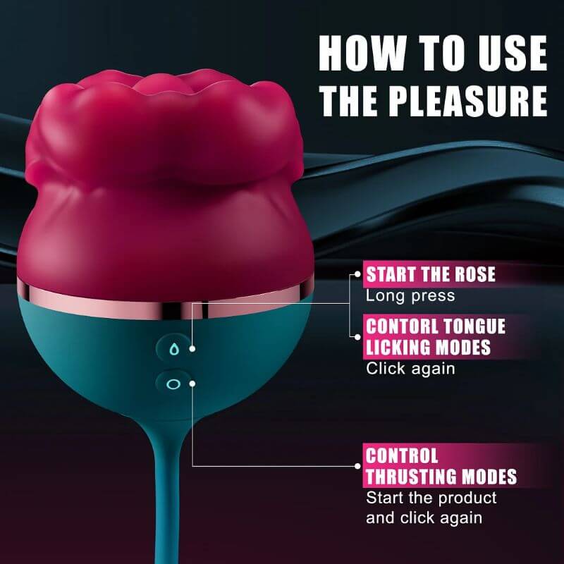Two controls on the mouth-shaped rose toy for tongue and thrusting functions