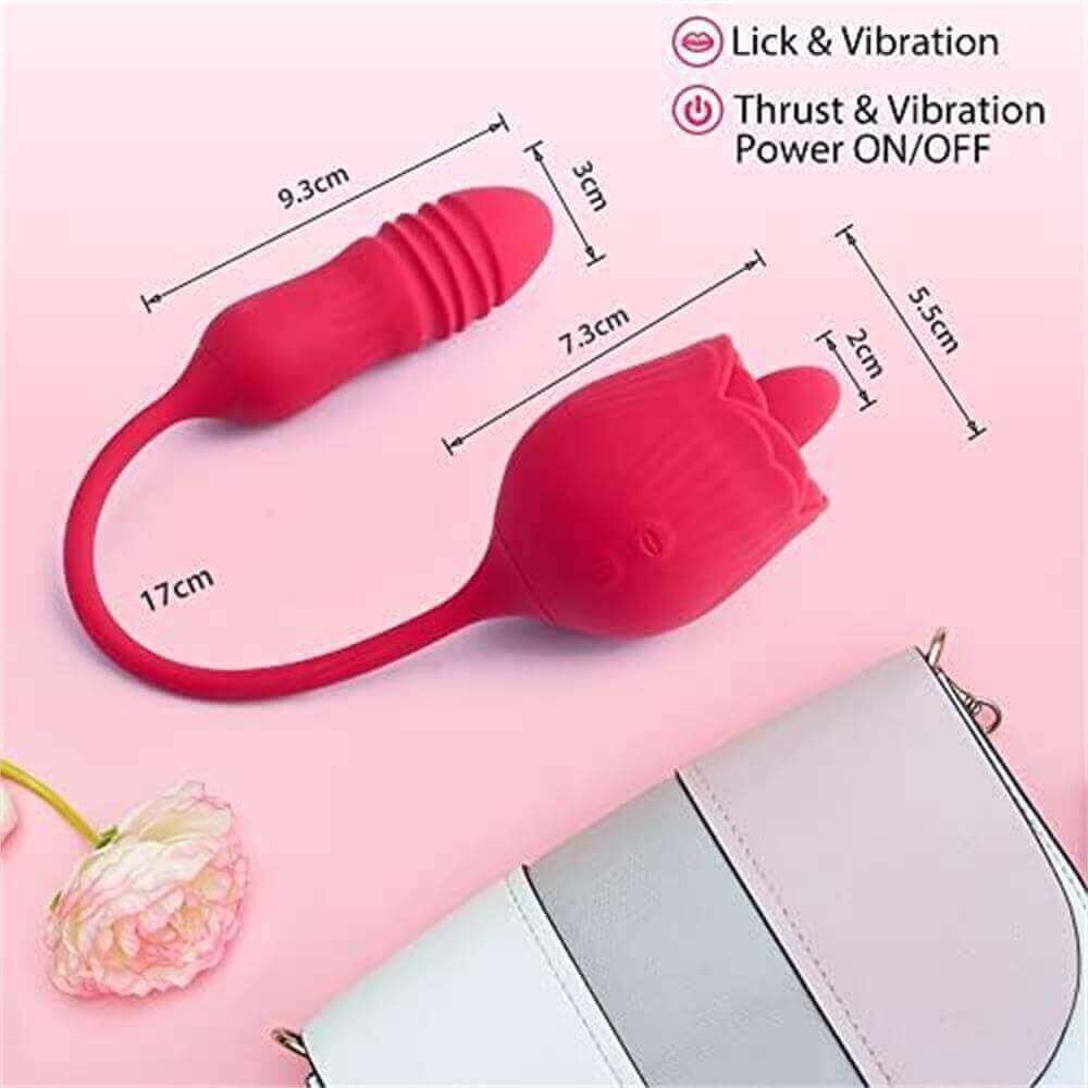 Rhea size and control guide marking a 9.3 by 3 cm ribbed end, 7.3 by 5.5 cm rose head, 2 cm tongue and 17 cm connecting cord