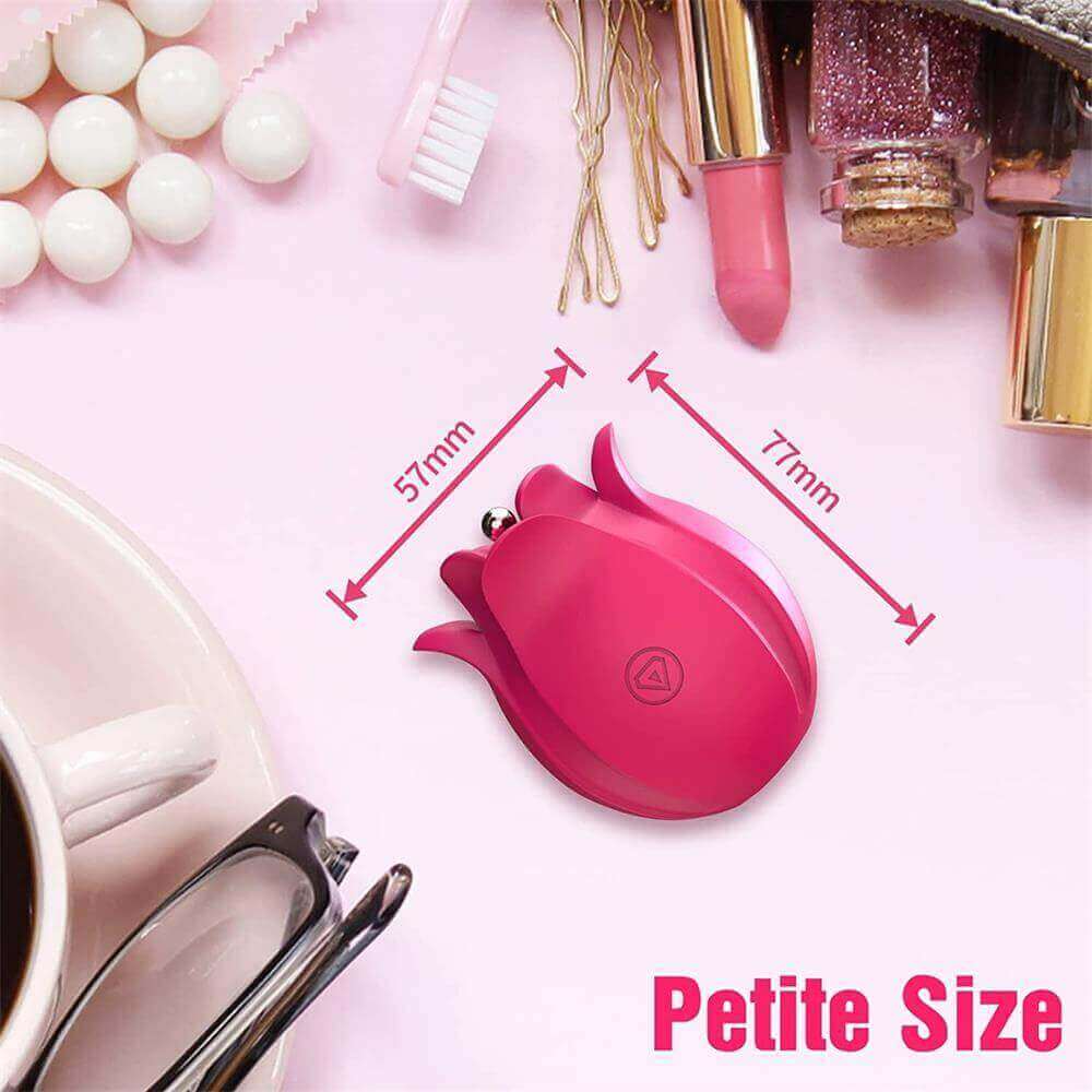 Rose pinpoint vibrator size illustration marking 57 mm across the petal head and 77 mm along the body