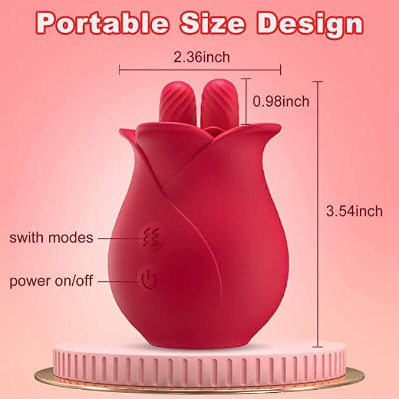 Rose Sucker Toy size guide showing 3.54-inch overall height, 2.36-inch width and two front controls