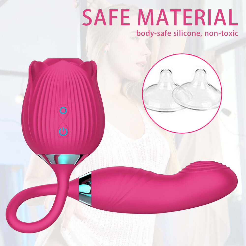 Red option showing the rose head, two controls and curved textured extension in a supplier promotional image