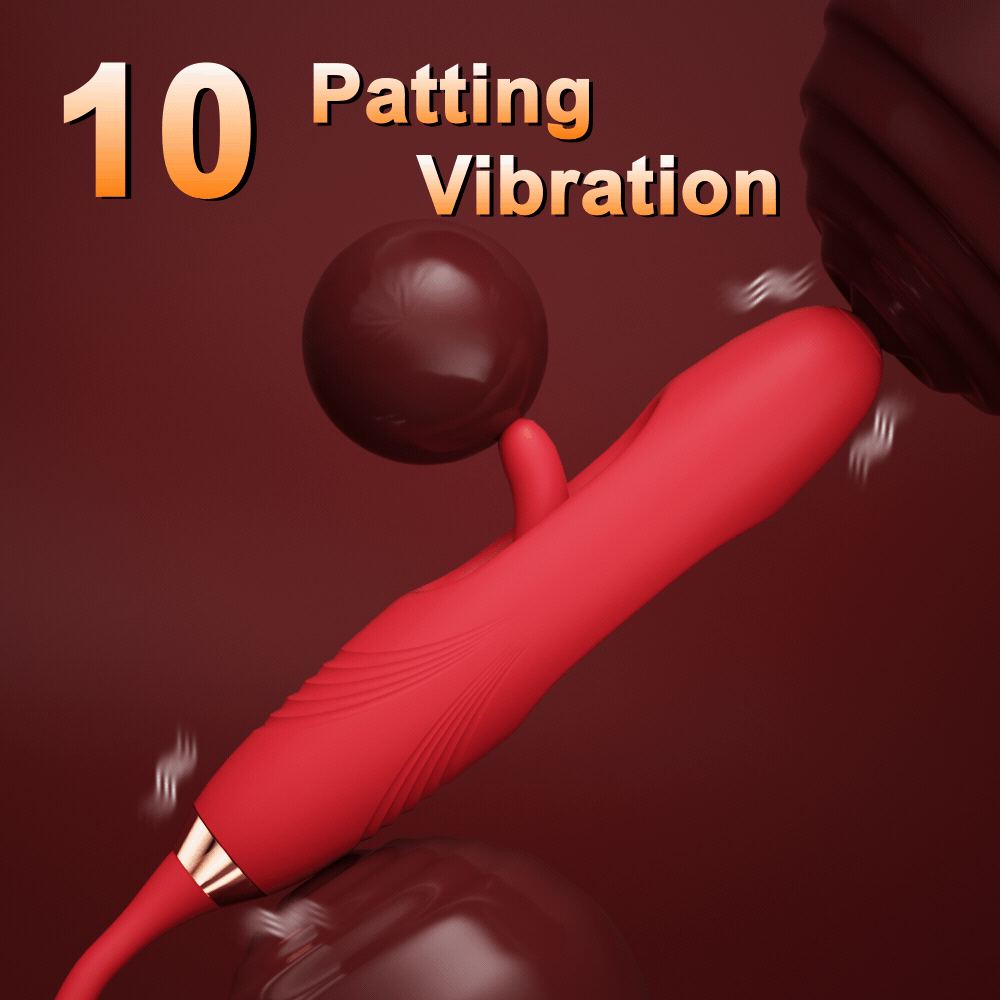 Animated red rose toy shaft showing a recessed moving paddle and ten patting vibration patterns