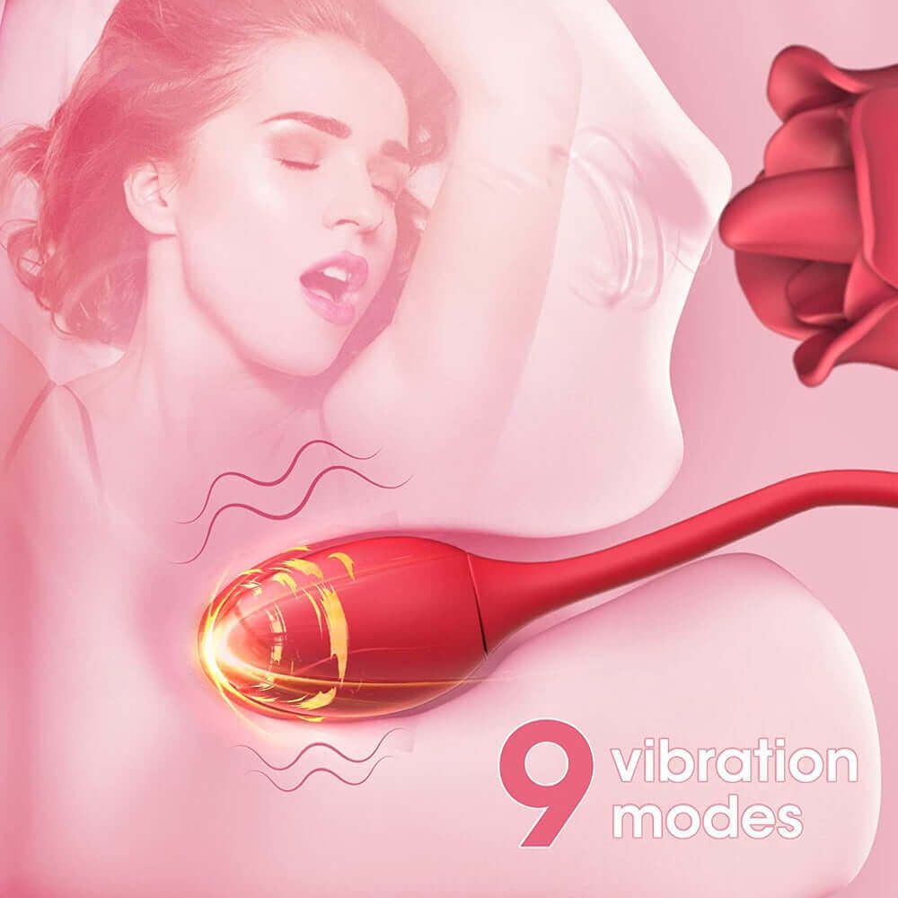 Illustration of the connected egg vibrator with vibration lines and a caption listing nine vibration modes