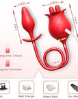 Size and USB charging diagram showing the rose head, flared-base plug and flexible connector with inch measurements