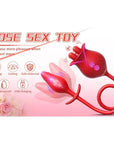 Red rose tongue head and connected plug with icons showing vibration, tongue contact and USB charging
