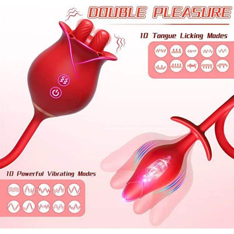 Mode chart showing ten tongue-contact patterns for the rose head and ten vibration patterns for the connected plug