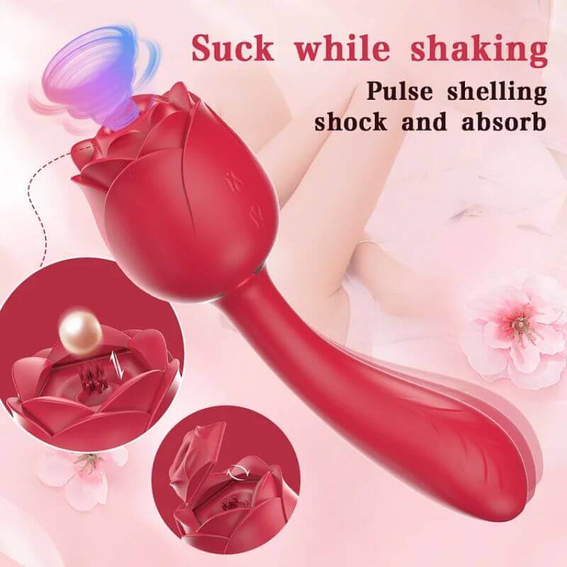 Rose wand flower head with an open suction area and close-up illustrations of its central moving contact
