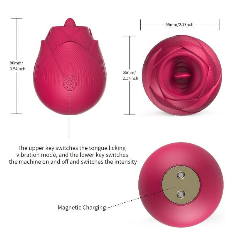 Rose with Tongue dimension guide showing 90 mm overall height, 55 mm head width and two magnetic contacts underneath