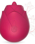 Red Rose with Tongue vibrator with raised tongue tip, ribbed petal-shaped body and one front button