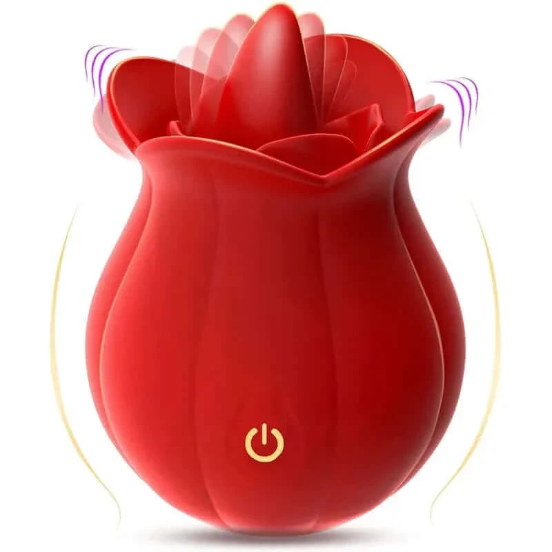 Red Rose Women Toy with raised tongue-shaped tip, petal-shaped head and one front power control