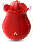 Red Rose Women Toy with raised tongue-shaped tip, petal-shaped head and one front power control