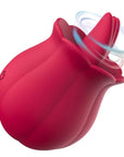 Side view of red Rose Women Toy showing its raised tongue-shaped contact tip and rounded body