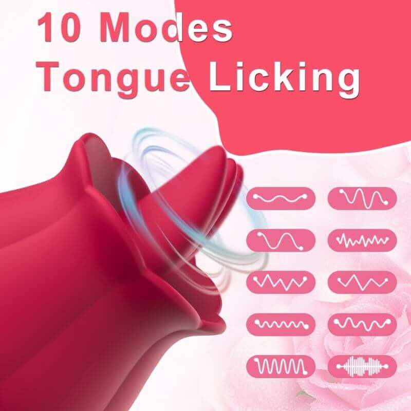 Rose Women Toy tongue-shaped tip with a diagram of ten tongue-licking patterns