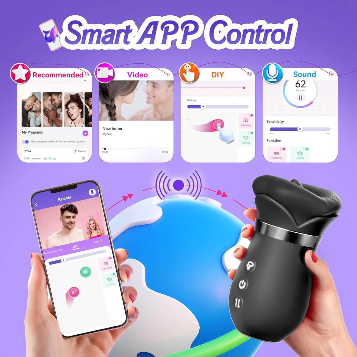 5IN1 Mouth Rose Sucking Vibrator Rose Sex Toy, 10 Tongue Licking, New APP