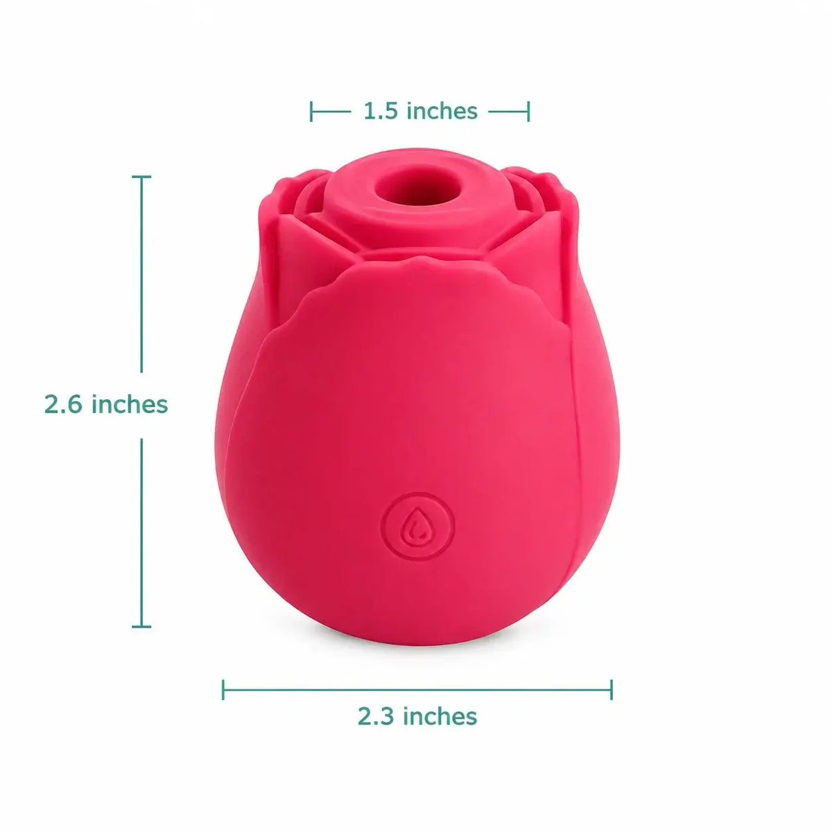 The Rose dimension diagram showing 2.6 inch height, 2.3 inch body width and 1.5 inch top measurement