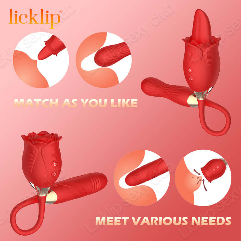 Detachable 2 in 1 Rose Sexual Toy 10 Speeds Sucking & Vibration