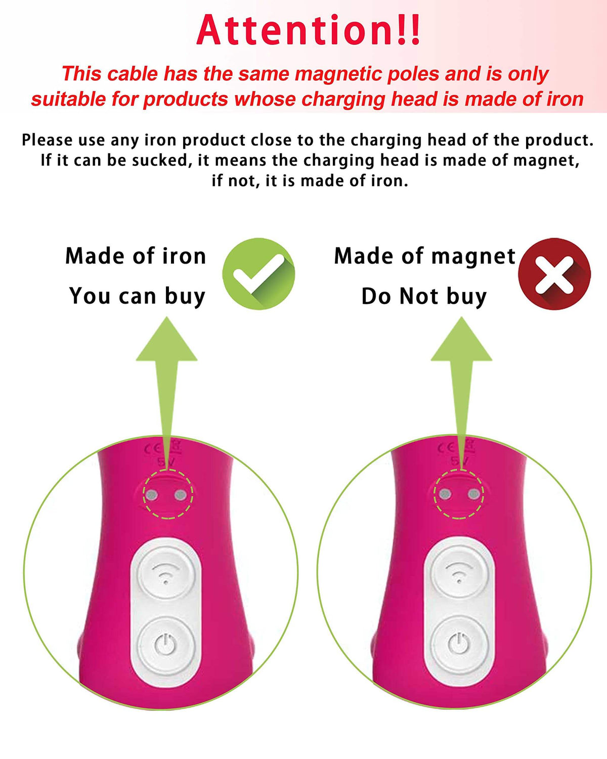 Compatibility guide for the same-pole charging cable: suitable for iron contacts, not magnetic charging heads