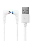 White adjustable Rose Toy charging cable with two separate magnetic contact heads and USB-A plug
