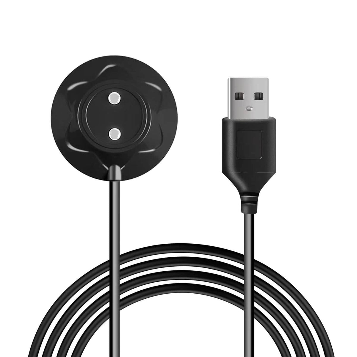 Black Rose Toy charging cable with round two-contact magnetic dock and USB-A plug
