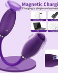 Rose Petal vibrator magnetic USB charging diagram showing two contacts and a matching charging cable