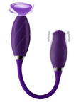 Purple Rose Petal vibrator with elongated spiral-textured suction end, two-control vibrating end and flexible connector