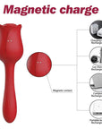 Rear view of the rose suction toy with tail showing two magnetic USB charging contacts on the flower body