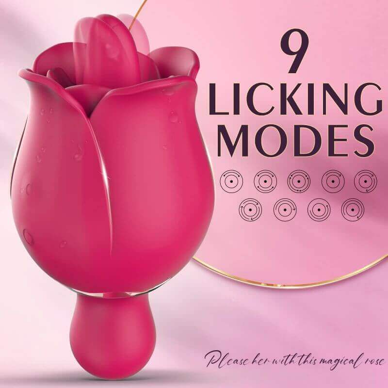 Rose tongue vibrator diagram showing nine selectable tongue movement patterns