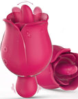 Red Short rose tongue vibrator with raised tongue, two front controls and rounded vibrating base