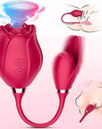 Red Rose Toy Deluxe illustration showing its flower suction head and connected curved vibrating contact