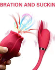 Rose Toy Deluxe function illustration showing suction at the flower opening and vibration in the connected curved arm