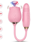 Pink Rose Toy Extendo Sucking version with open flower head, two controls, flexible connector and ribbed connected arm