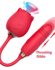 Red Rose Toy Extendo Sucking version with open flower head, two controls and a connected telescopic dildo