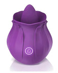 Purple Rosebud tongue vibrator with raised tongue, layered petal body and single button